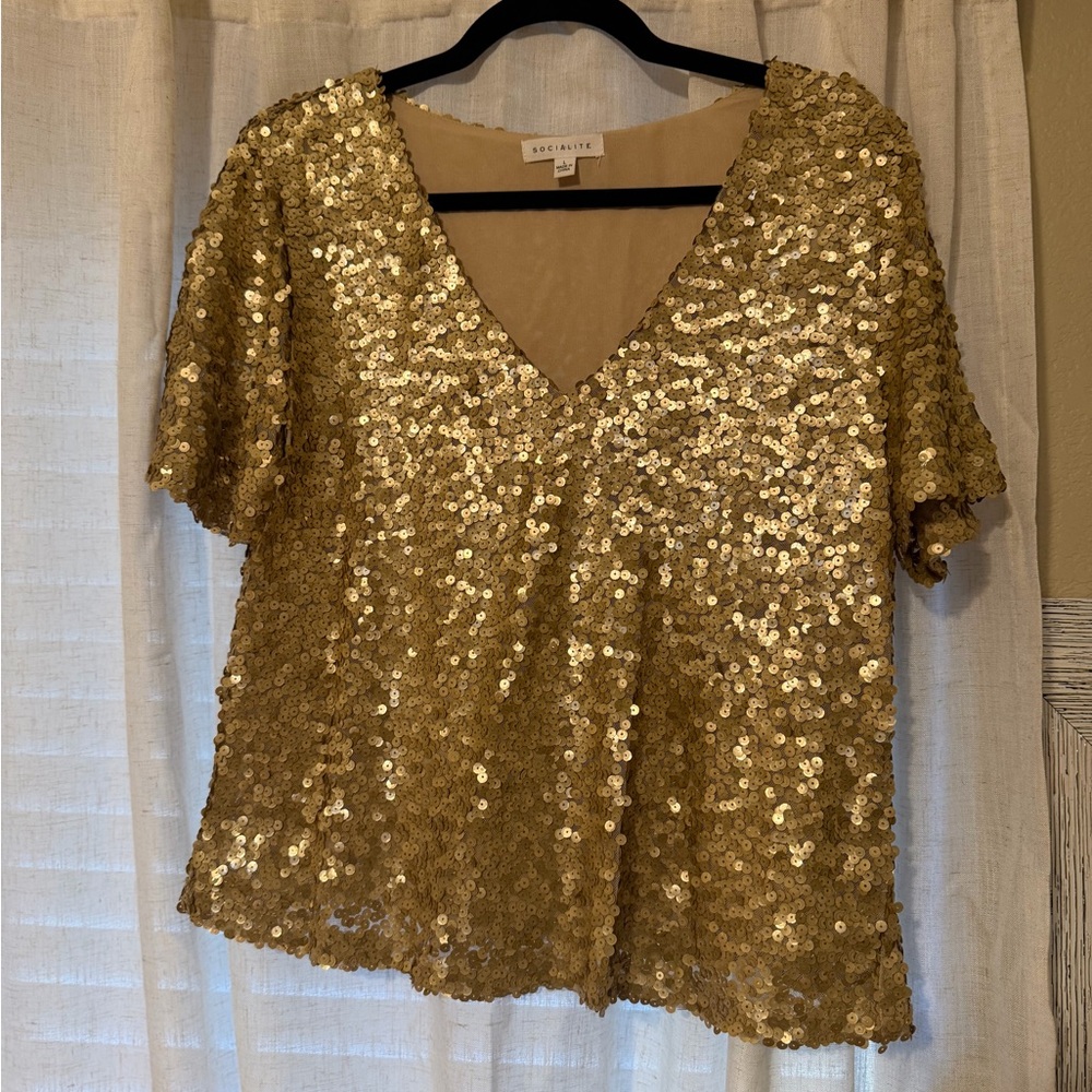 Socialite Gold Sequin V-Neck Blouse